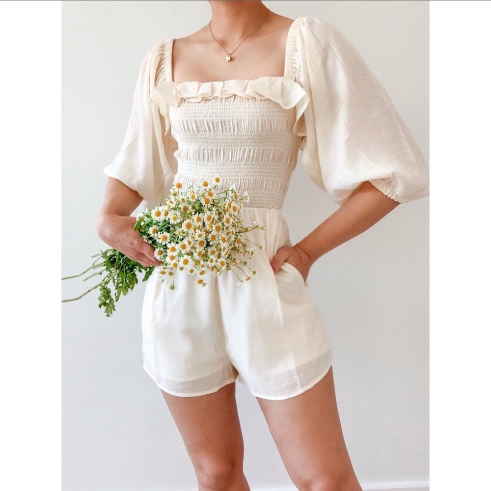 SOLD!!!!! Breath of Youth cream/white rosemary romper small